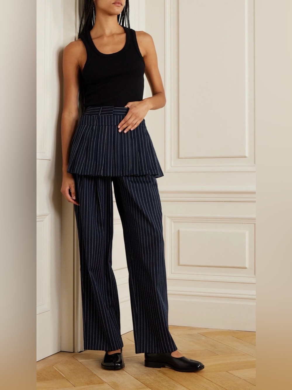 The Frankie Shop Blake Pleated Pinstriped Twill Mini Skirt in Navy Size XS